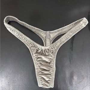 SKIMS Velvet Stretch Gray/Silver Ruched Thong Bikini Bottom Sz Medium